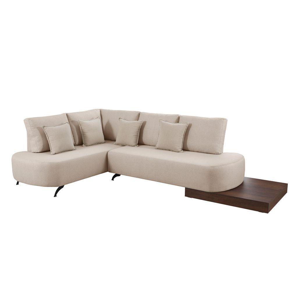 Sofá De Canto Nori Curva Ld 2,61m Em Linho Com Base Madeira Cor Cru 2320 - 7