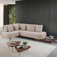 Sofá De Canto Nori Curva Ld 2,61m Em Linho Com Base Madeira Cor Cru 2320 - 1