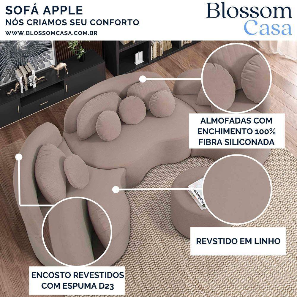 Sofá Orgânico Apple 3,08m Veludo Com Pés De Madeira Cor Bege 2137 - 2