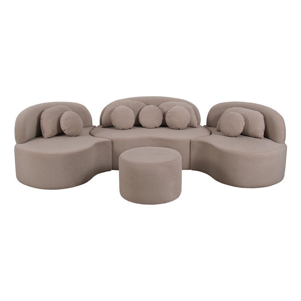 Sofá Orgânico Apple 3,08m Veludo Com Pés De Madeira Cor Bege 2137 - 6