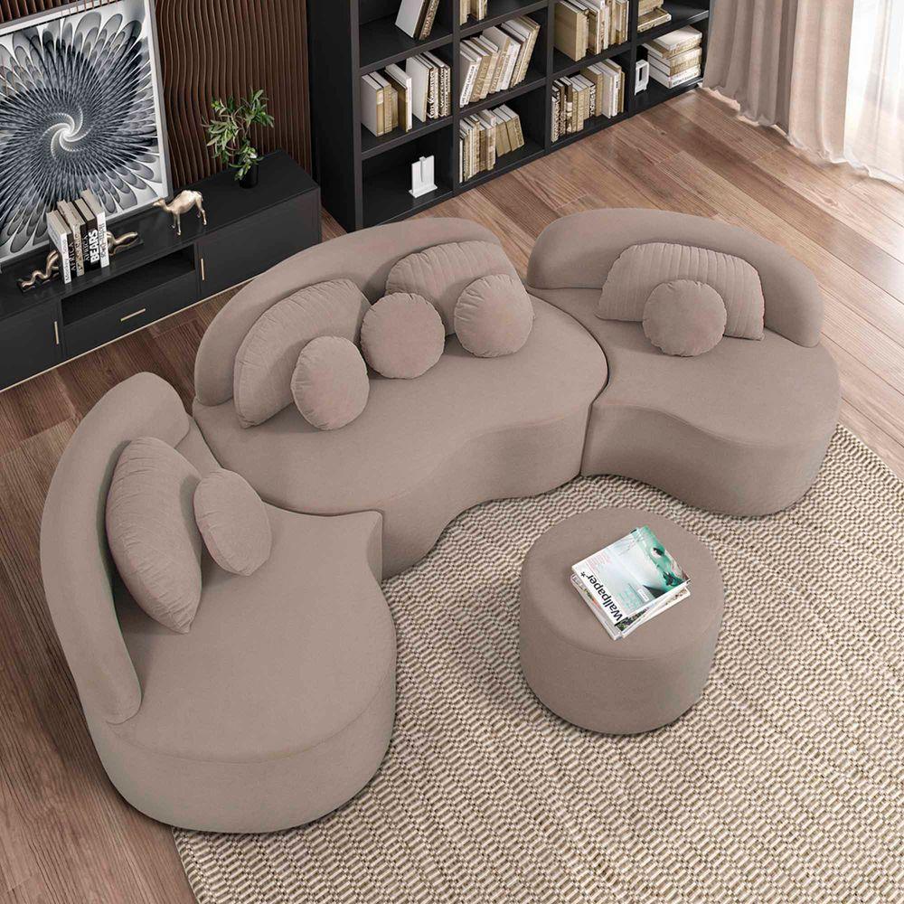 Sofá Orgânico Apple 3,08m Veludo Com Pés De Madeira Cor Bege 2137 - 7