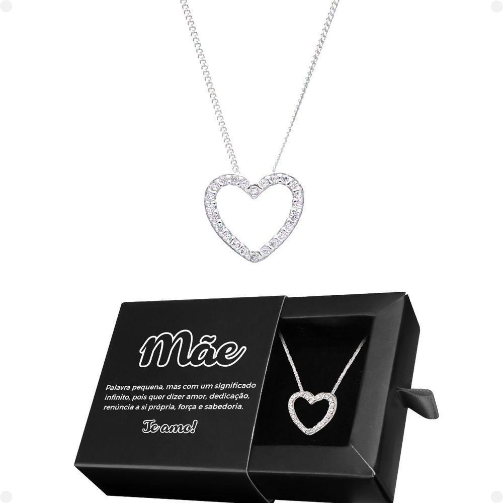 Colar Feminino Aço + Strass Pingente Mãe Caixa Moda Presente - 1
