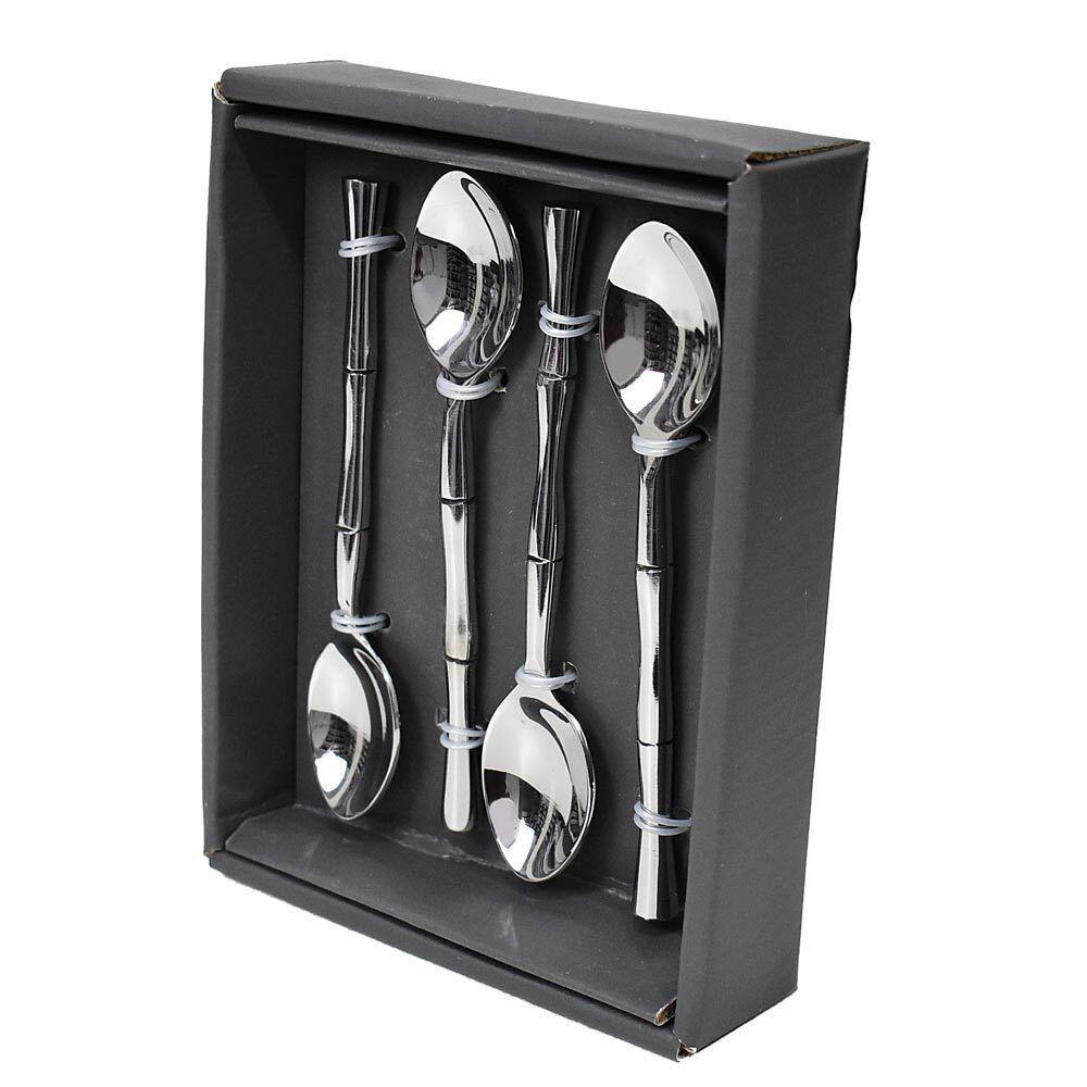 Conj 4 Colheres Aço Inoxidável Bambu 13,5cm Linha índia Btc - 1