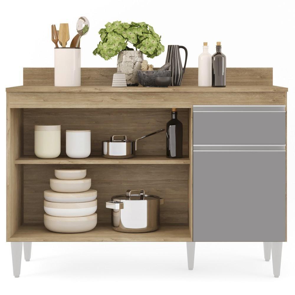 Balcão Gabinete 120cm Com Tampo 3 Portas 1 Gaveta Arizona Castanho/cinza - Lumil Móveis - 6