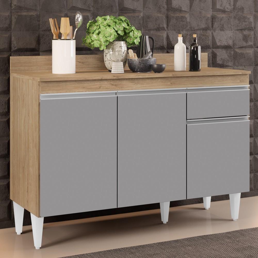 Balcão Gabinete 120cm Com Tampo 3 Portas 1 Gaveta Arizona Castanho/cinza - Lumil Móveis - 7