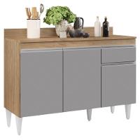 Balcão Gabinete 120cm Com Tampo 3 Portas 1 Gaveta Arizona Castanho/cinza - Lumil Móveis - 1