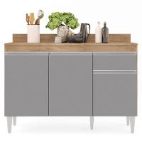 Balcão Gabinete 120cm Com Tampo 3 Portas 1 Gaveta Arizona Castanho/cinza - Lumil Móveis - 2