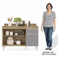 Balcão Gabinete 120cm Com Tampo 3 Portas 1 Gaveta Arizona Castanho/cinza - Lumil Móveis