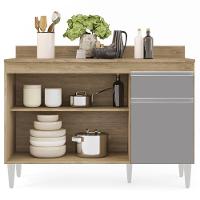 Balcão Gabinete 120cm Com Tampo 3 Portas 1 Gaveta Arizona Castanho/cinza - Lumil Móveis - 6