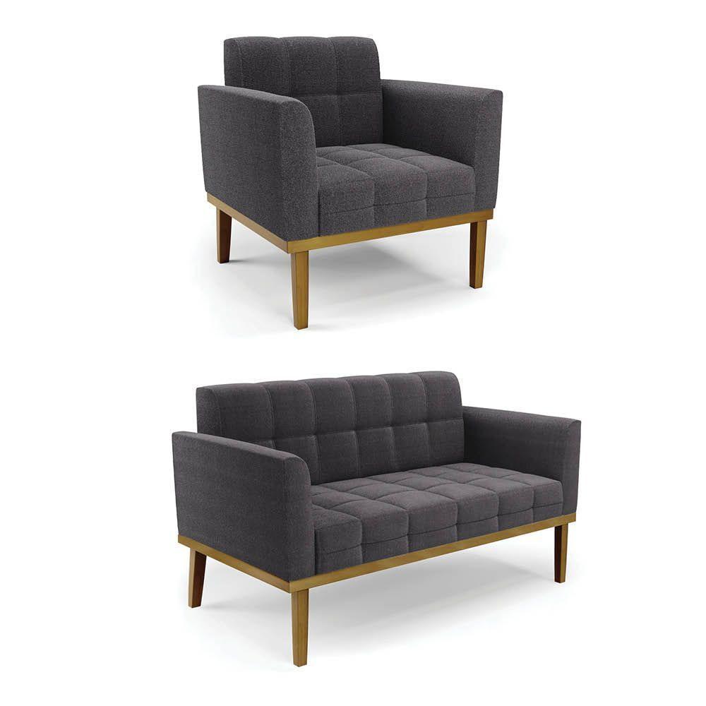 Namoradeira 2 Poltronas Base Madeira Fixa Cast Elisa Bouclê Menta D03 - D'rossi - 1