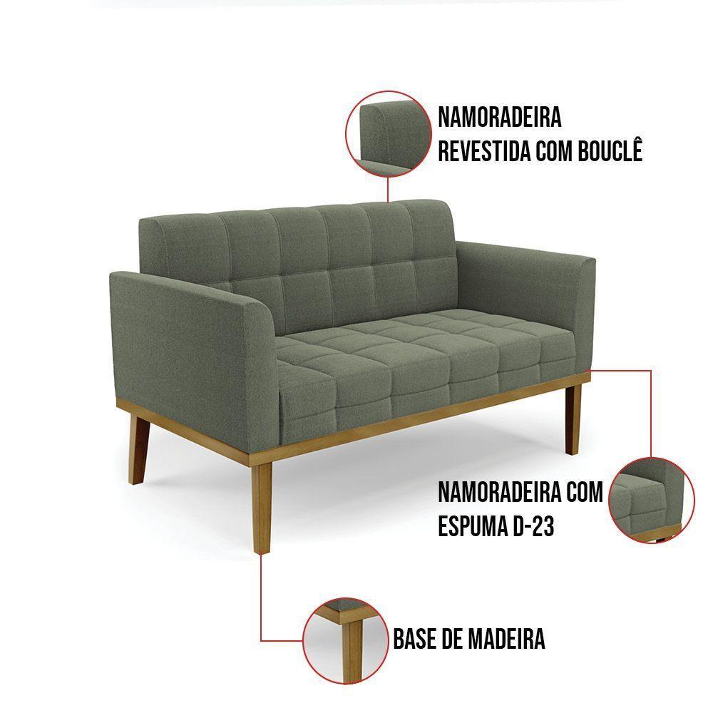 Namoradeira 2 Poltronas Base Madeira Fixa Cast Elisa Bouclê Menta D03 - D'rossi - 7
