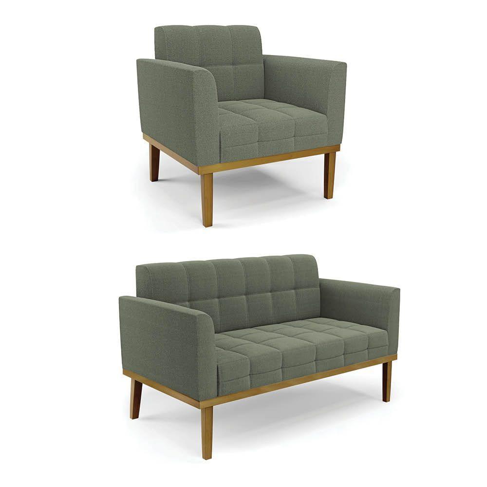 Namoradeira 2 Poltronas Base Madeira Fixa Cast Elisa Bouclê Menta D03 - D'rossi - 9