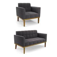 Namoradeira 2 Poltronas Base Madeira Fixa Cast Elisa Bouclê Menta D03 - D'rossi - 1