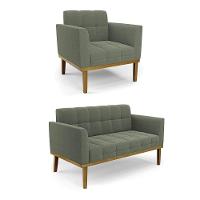 Namoradeira 2 Poltronas Base Madeira Fixa Cast Elisa Bouclê Menta D03 - D'rossi - 9