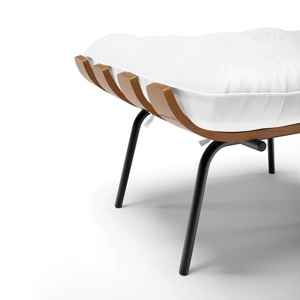 Puff Costela Corino Base Metálica Preto - D'Rossi Cor Branco - 5