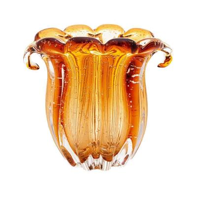 Vaso De Vidro Murano Italy Ambar Lyor 13x11x10cm