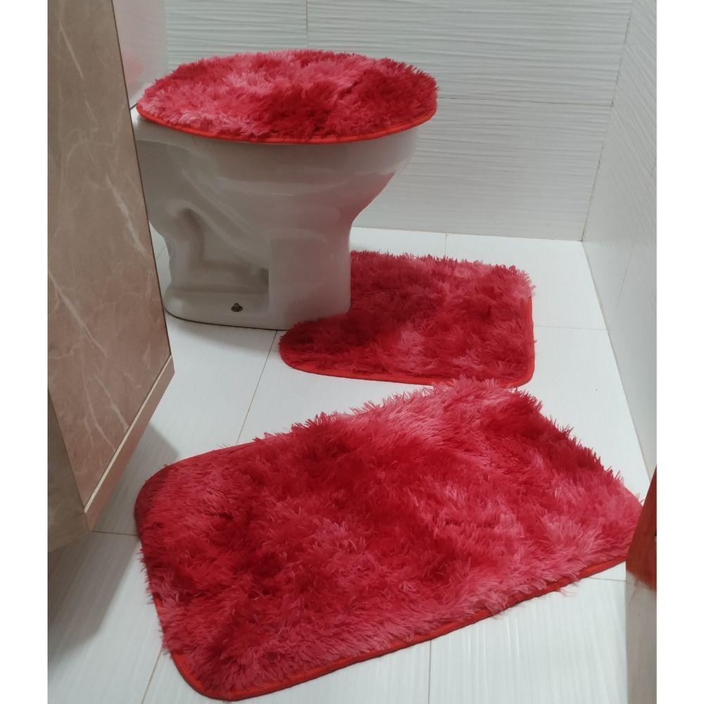 Tapete Felpudo Para Banheiro Com 3 Peças Em 100% Poliéster Com Antiderrapante Sofitex Modelo 2 - 1
