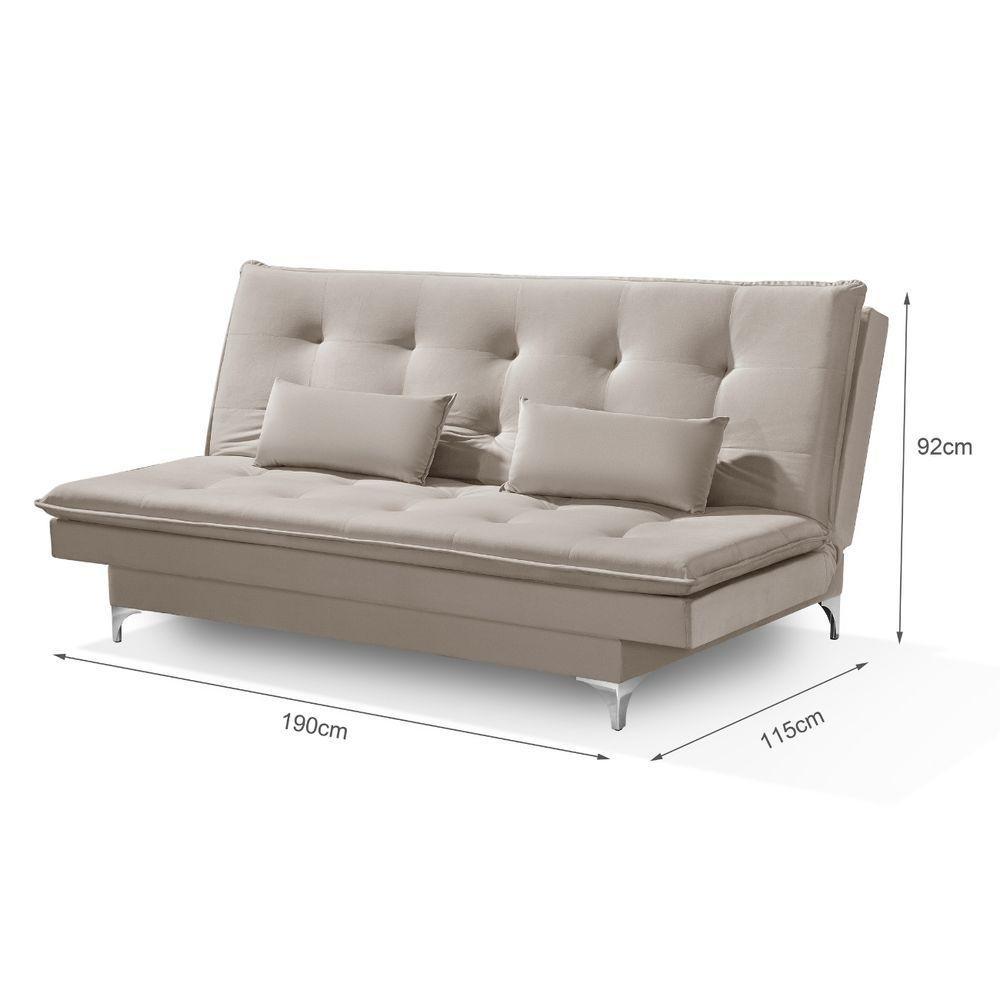 Sofá Cama Bangkok Alto Conforto Aveludado C Almofadas Cor bege - 3