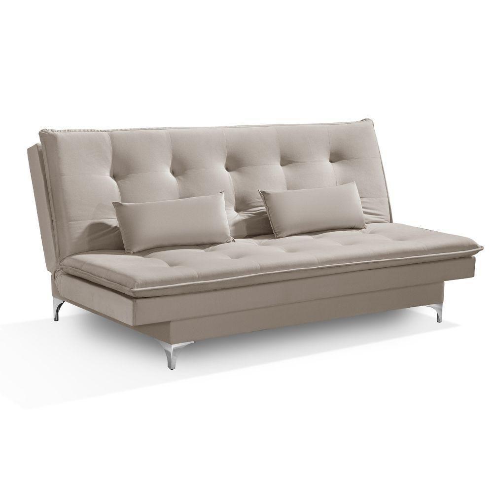 Sofá Cama Bangkok Alto Conforto Aveludado C Almofadas Cor bege - 4