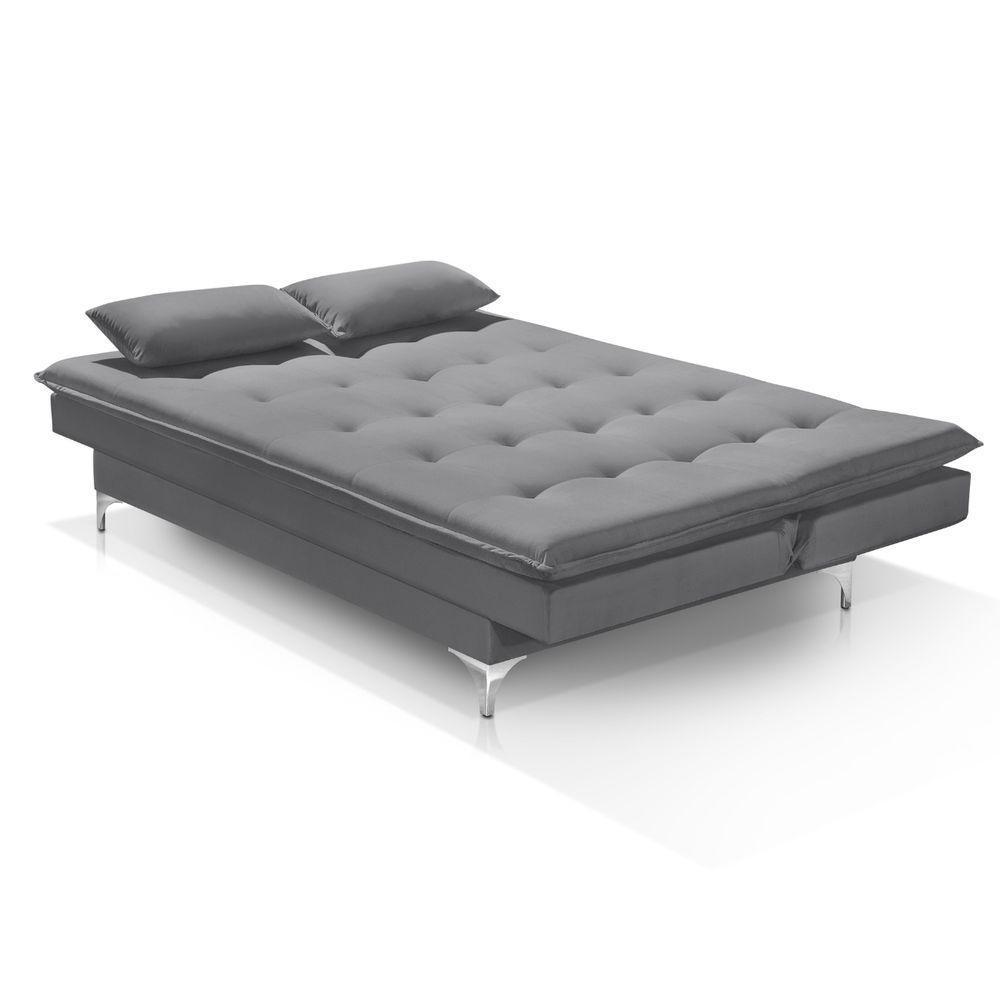Sofá Cama Bangkok Alto Conforto Aveludado C Almofadas Cor cinza - 2