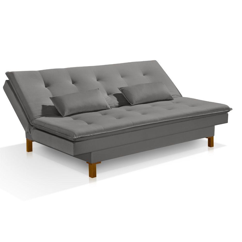 Sofá Cama Bangkok Alto Padrão P Quarto Salas Tecido Veludo Cor cinza - 1