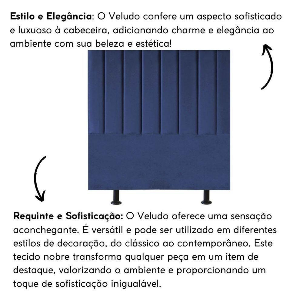 Cabeceira Estofada Cama Solteiro 90 Cm Esther Veludo E Frame Cor:azul Marinho - 4