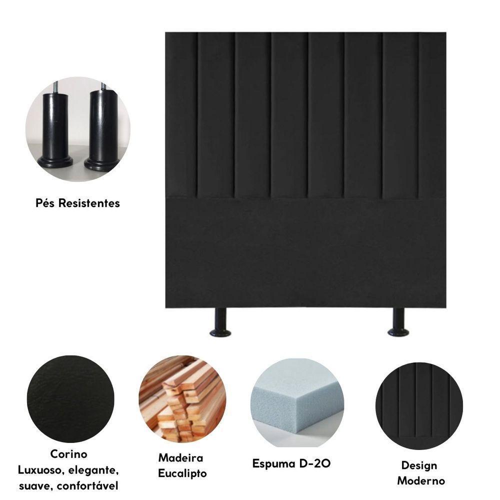 Cabeceira Estofada De Cama Casal 140 Cm Eloá Corino E Frame Cor:preto - 2