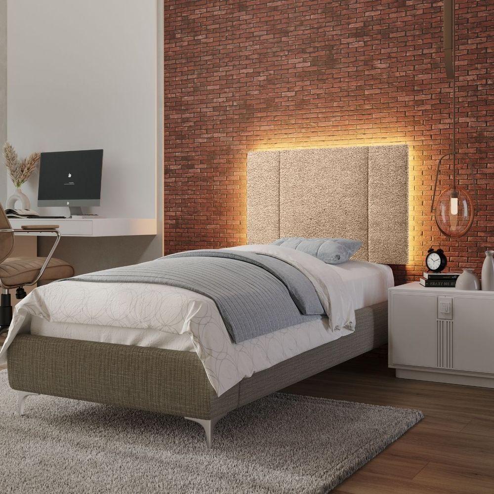 Cabeceira Estofada Cama Box Solteiro Com Led Moderna 90 Cm Cor:buclé Bege - 9