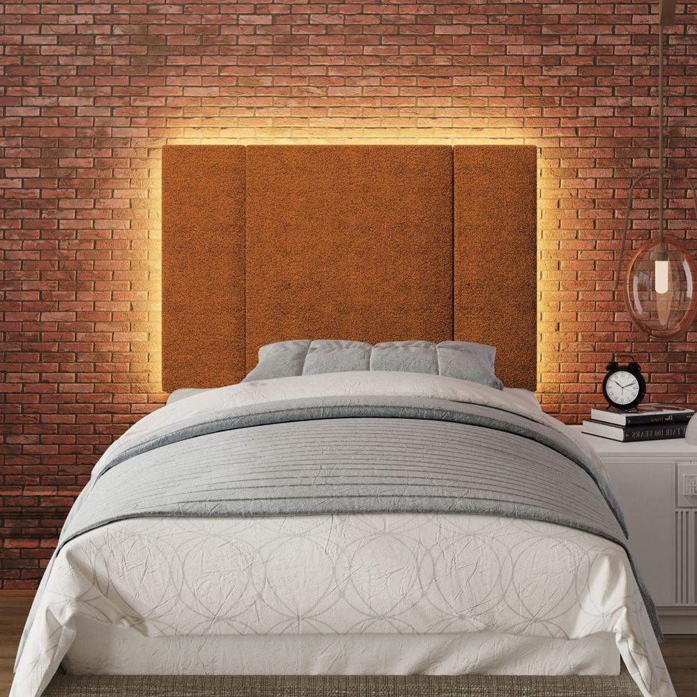 Cabeceira Estofada Iluminação Led Cama Box Solteiro 90 Cm Cor:buclé Terracota - 2