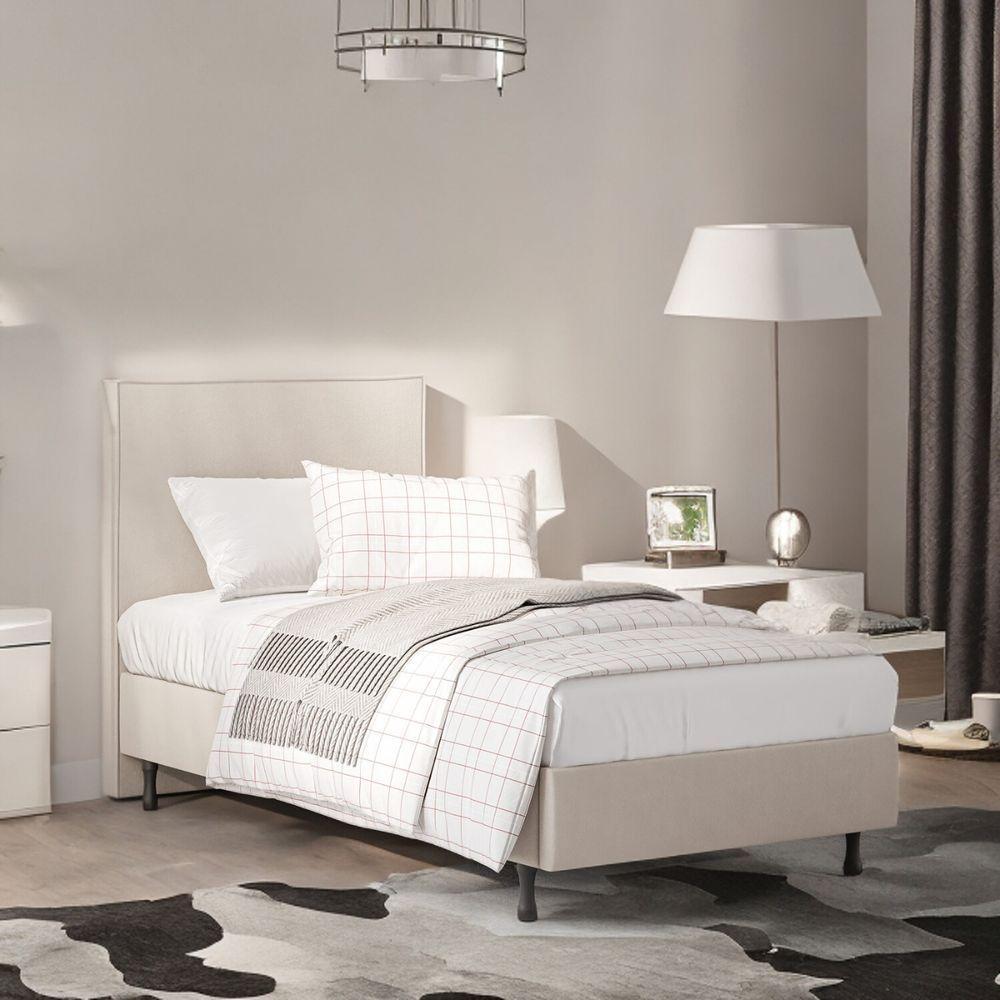 Kit Cama One C Cabeceira Em Veludo Madeira E Mdf Resistente bege - 2