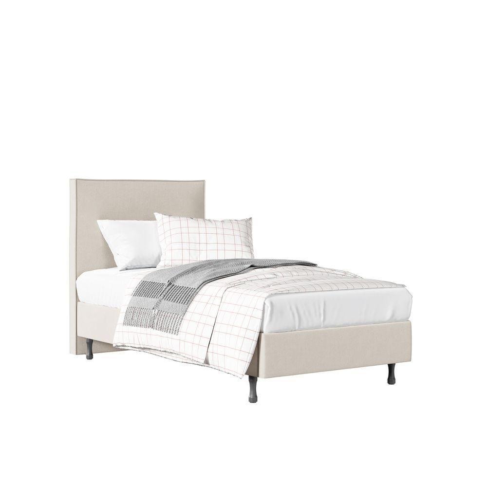 Kit Cama One C Cabeceira Em Veludo Madeira E Mdf Resistente bege - 4