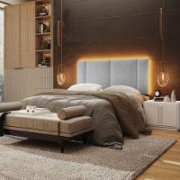 Cabeceira Estofada Cama Box Casal Com Led Moderna 140 Cm Cor:linho Cinza - 4