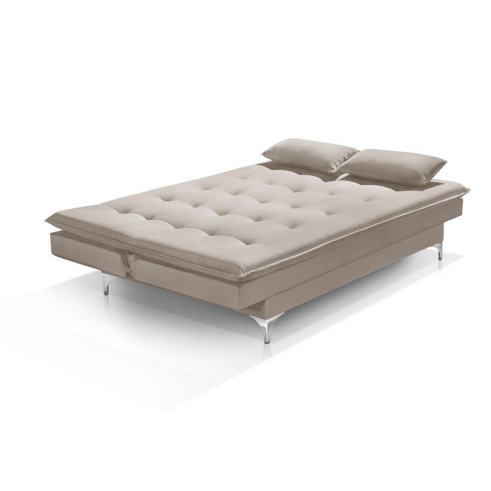 Sofá Cama Bangkok Costura Capitonê Moderna C Almofadas Cor bege - 5