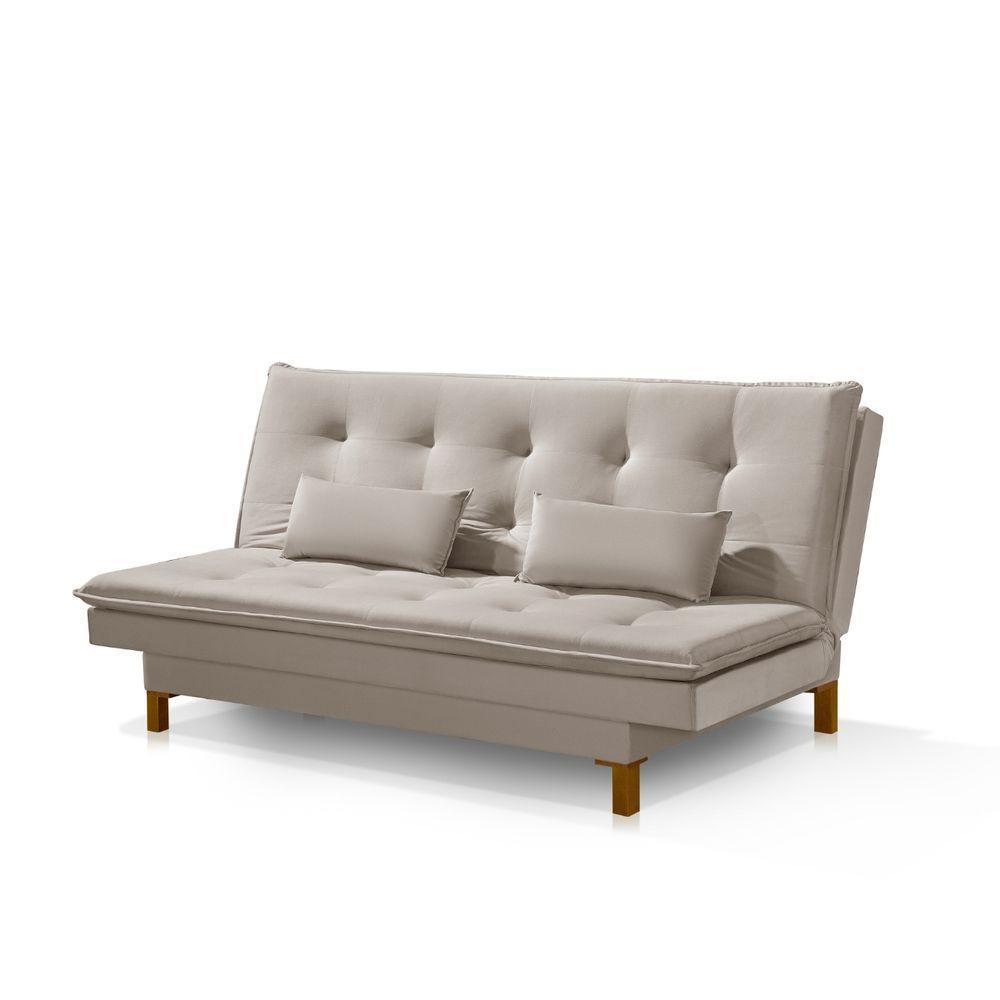 Sofá Cama Bangkok Costura Capitonê Sofisticado Em Madeira Cor bege - 1