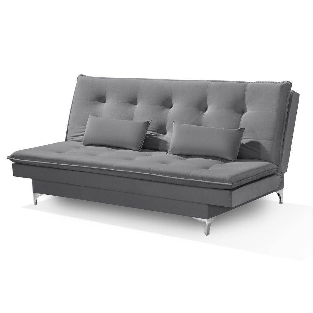 Sofá Cama Bangkok Pés Cromados Tecido Alta Qualidade Veludo Cor cinza - 1