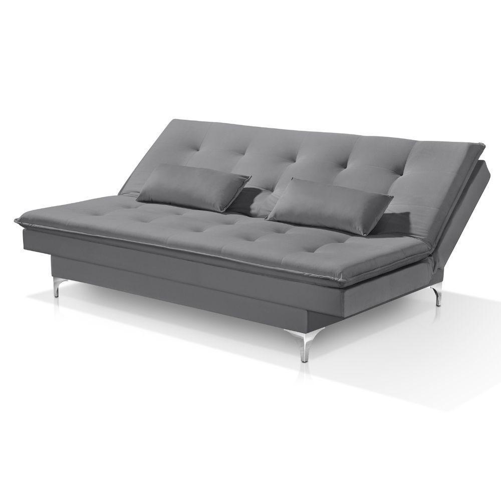Sofá Cama Bangkok Pés Cromados Tecido Alta Qualidade Veludo Cor cinza - 2
