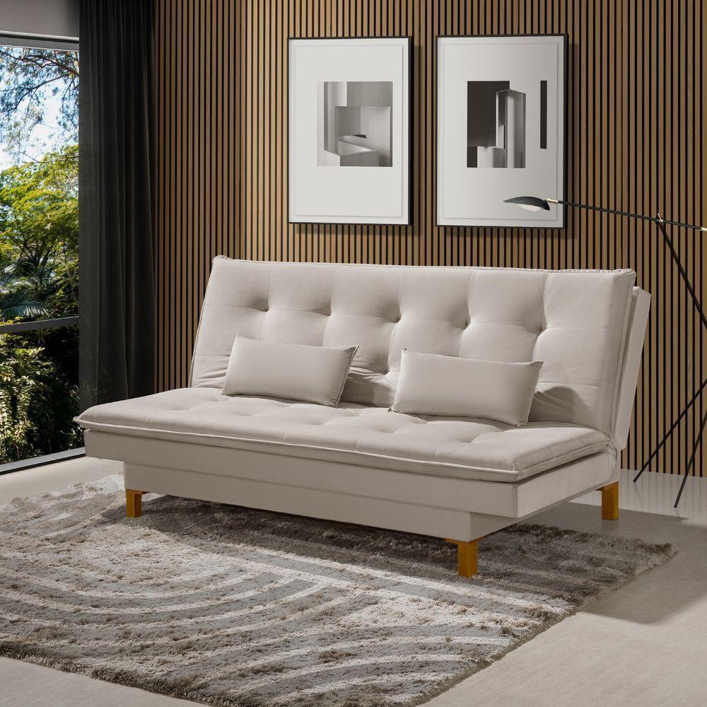 Sofá Cama Bangkok Pés De Madeira C Almofadas Espuma D-23 Cor bege - 4