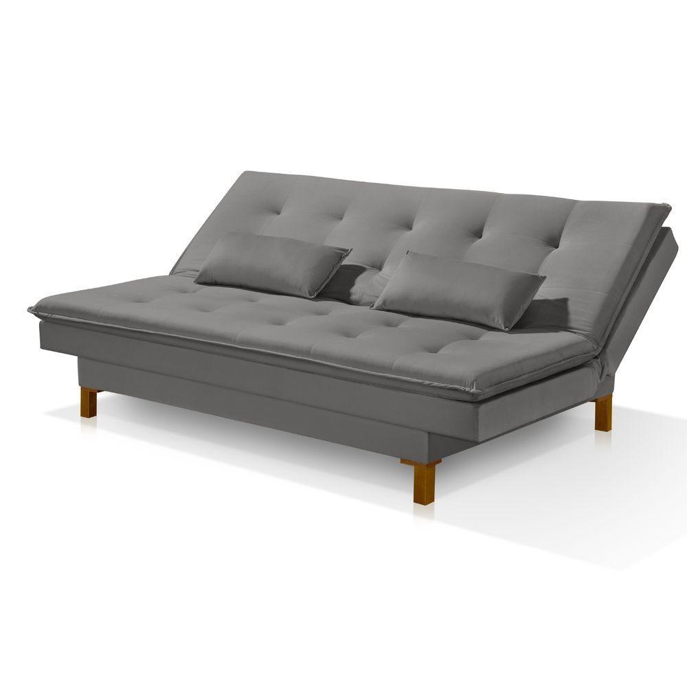 Sofá Cama Bangkok Pés De Madeira C Almofadas Espuma D-23 Cor cinza - 1
