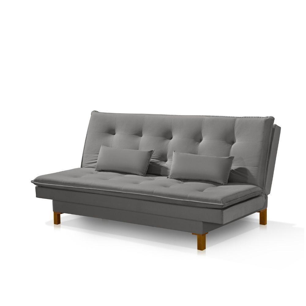 Sofá Cama Bangkok Costura Capitonê Sofisticado Em Madeira Cor cinza - 1