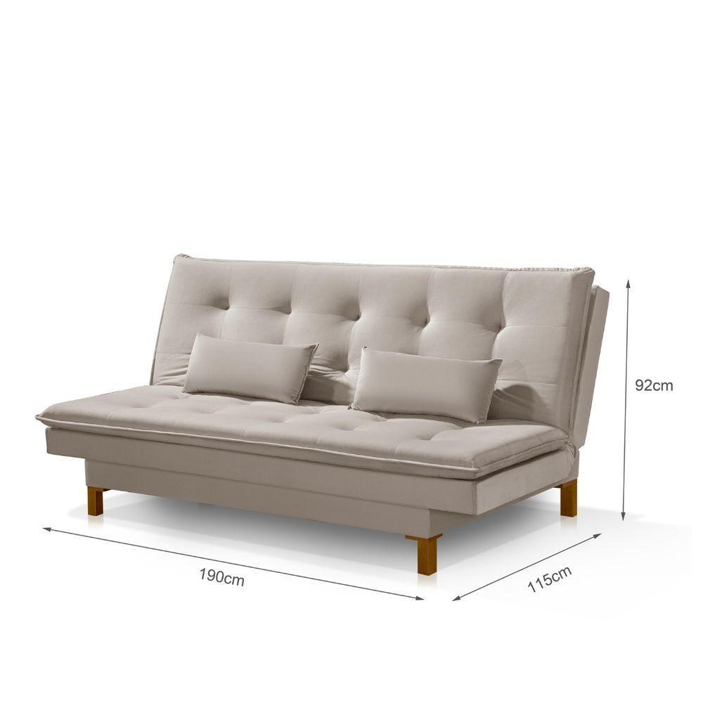 Sofá Cama Bangkok Reclinável Em Madeira Resistente Veludo Cor bege - 2