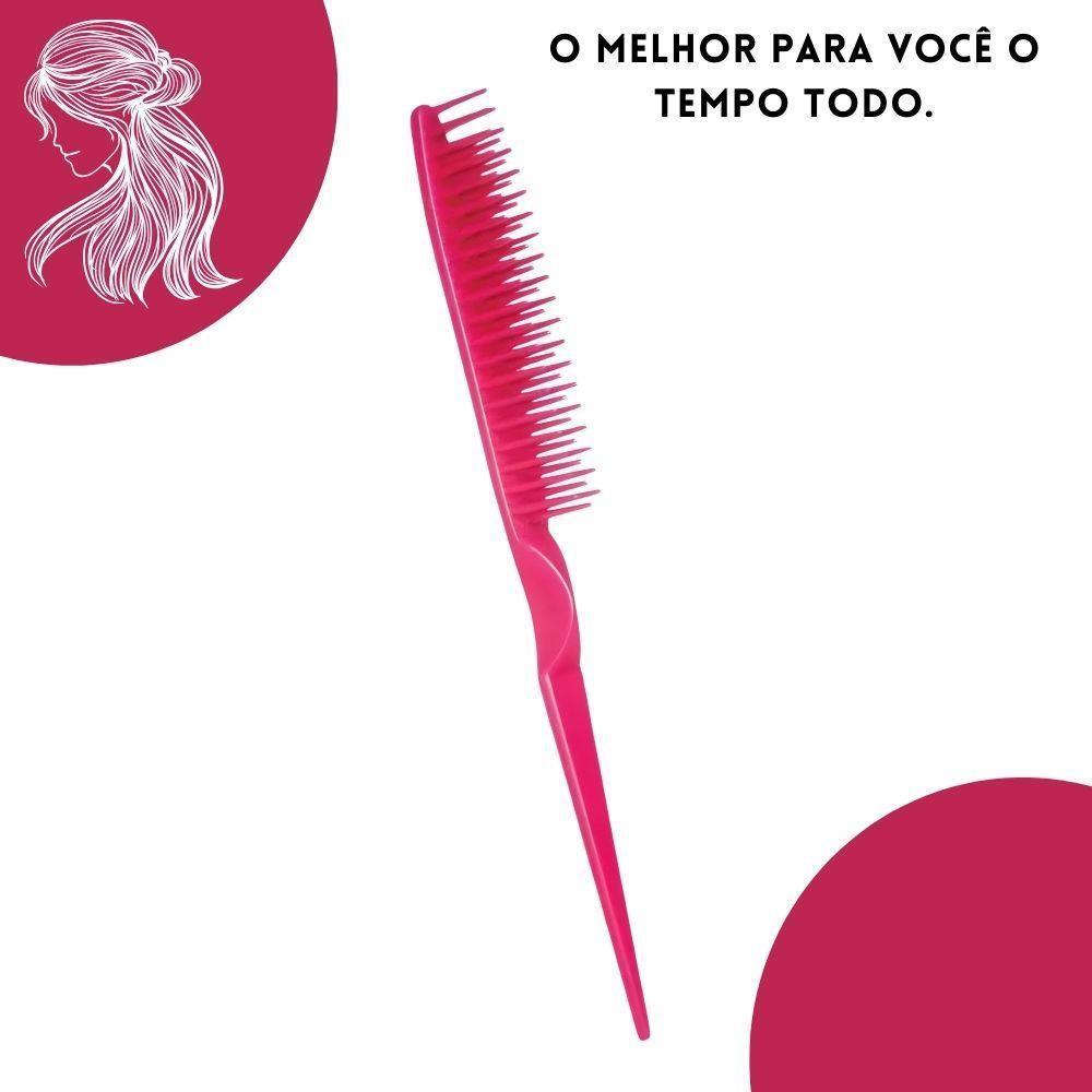 Pente De Cabelo Desembaraçador Básico Rosa Com Pontas Arredondadas Ricca - 4
