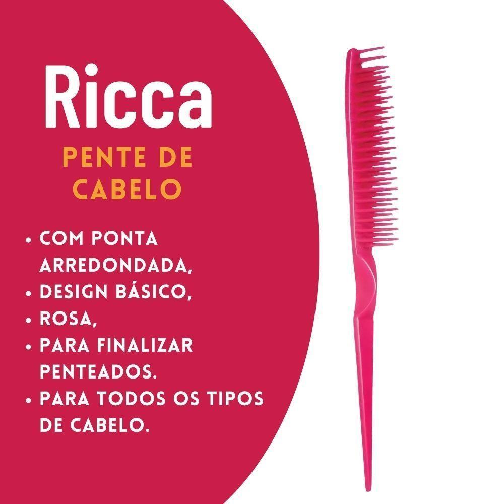 Pente De Cabelo Desembaraçador Básico Rosa Com Pontas Arredondadas Ricca - 5