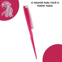 Pente De Cabelo Desembaraçador Básico Rosa Com Pontas Arredondadas Ricca