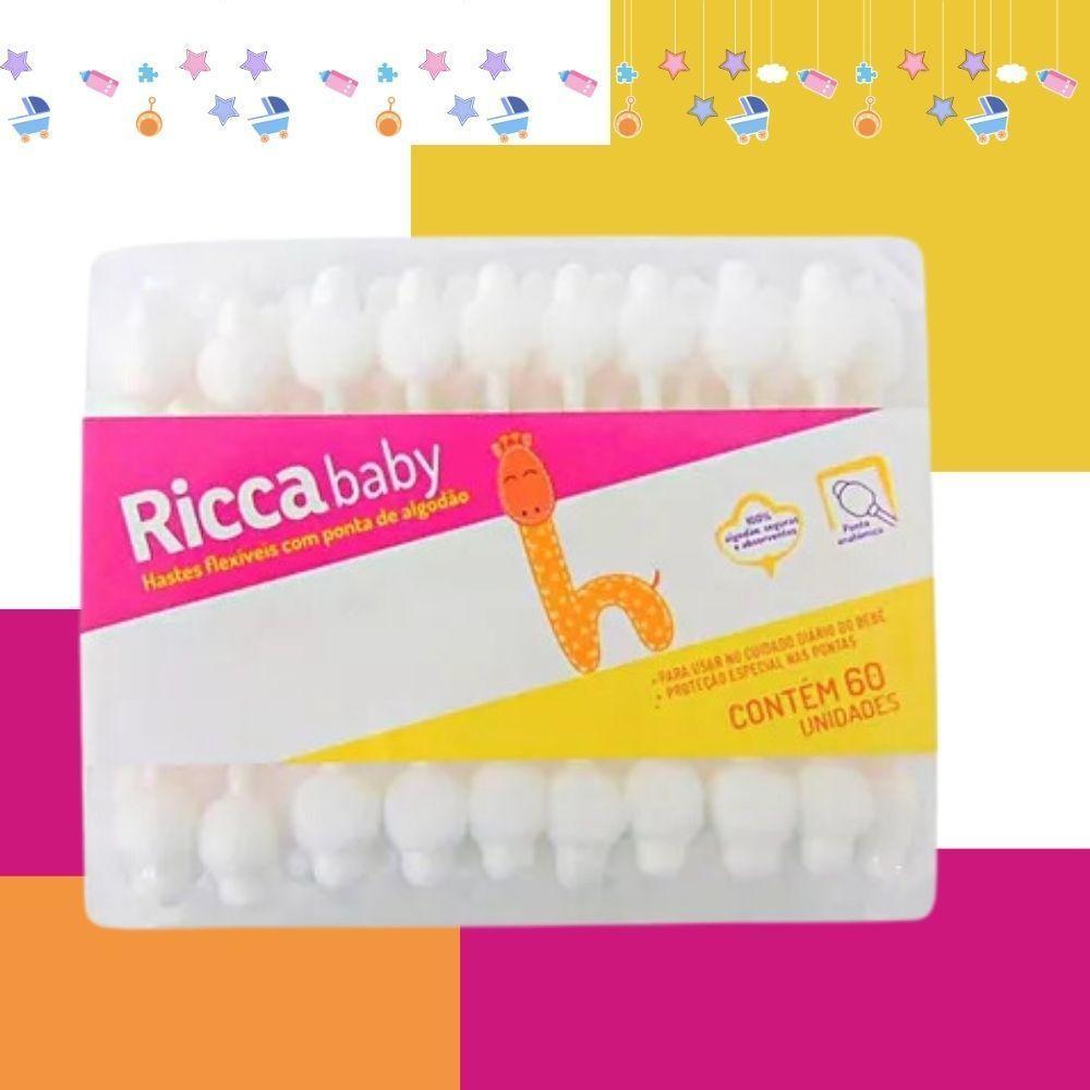 Hastes Flexíveis Em Algodão Infantil Bebê Ricca Baby 60 Unidades - 3