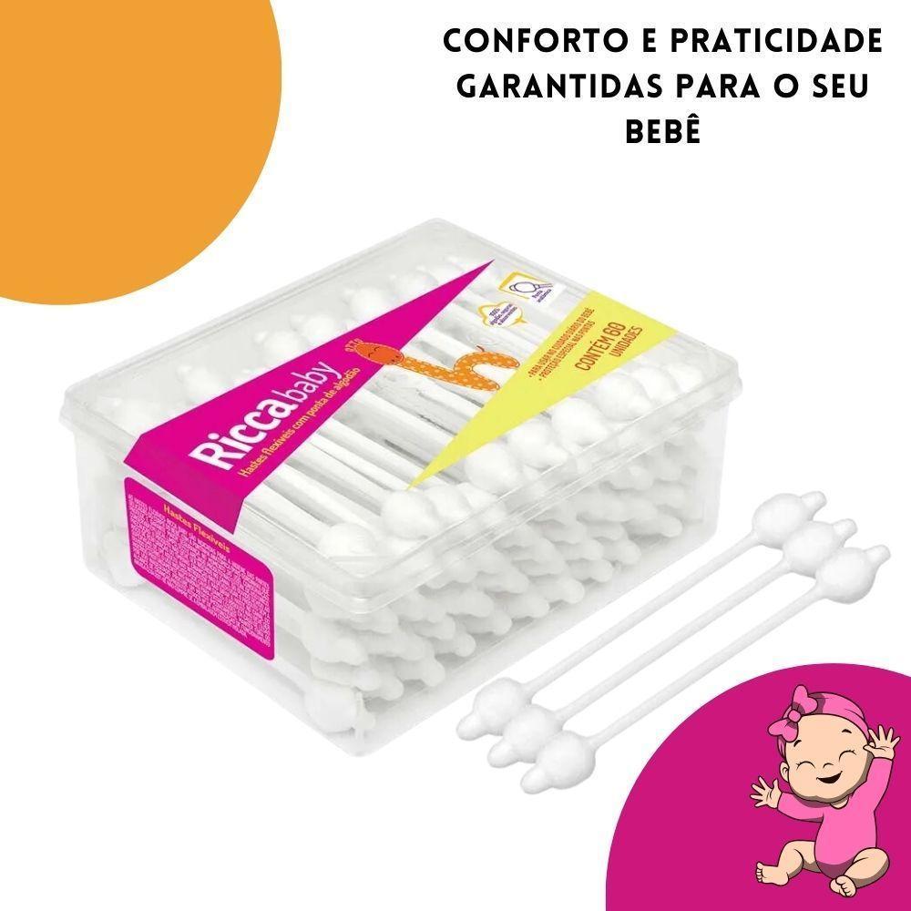 Hastes Flexíveis Em Algodão Infantil Bebê Ricca Baby 60 Unidades - 4