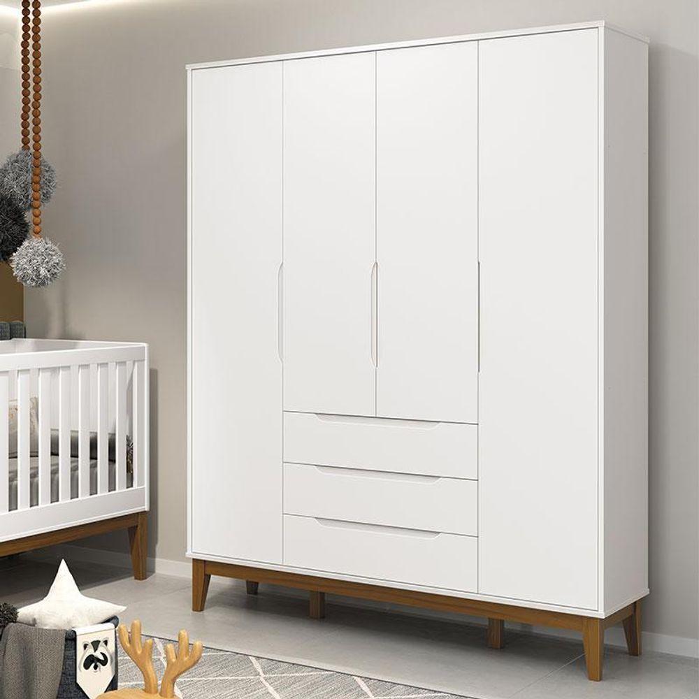 Cômoda Com Porta E Guarda Roupa Infantil Classic Elfe Branco Acetinado Amadeirado - Reller - 1