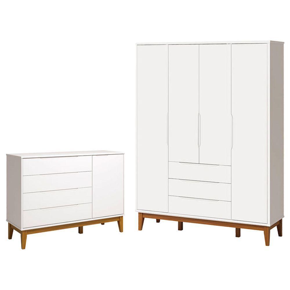 Cômoda Com Porta E Guarda Roupa Infantil Classic Elfe Branco Acetinado Amadeirado - Reller - 3
