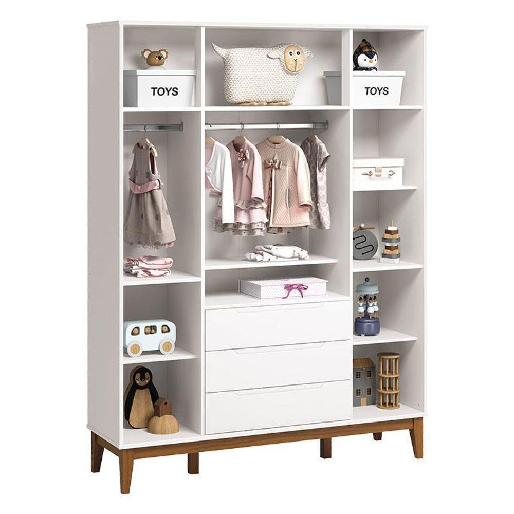 Cômoda Com Porta E Guarda Roupa Infantil Classic Elfe Branco Acetinado Amadeirado - Reller - 5