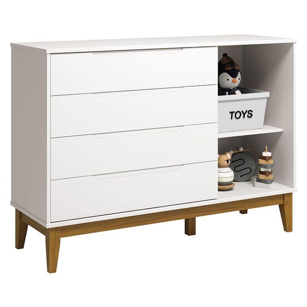 Cômoda Com Porta E Guarda Roupa Infantil Classic Elfe Branco Acetinado Amadeirado - Reller - 6