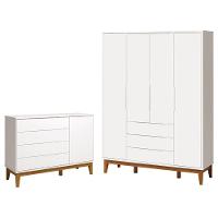 Cômoda Com Porta E Guarda Roupa Infantil Classic Elfe Branco Acetinado Amadeirado - Reller - 3